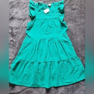 *NWT* J.CREW Mini Gauze Dress Green/ Teal  Shift Ruffle 100% Cotton Size 2